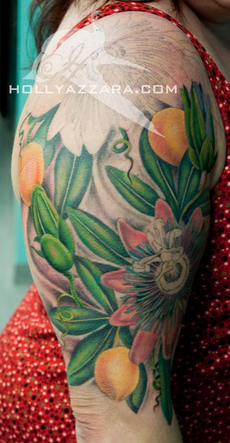 Holly Azzara - Passion Flower Half Sleeve Color In Progress